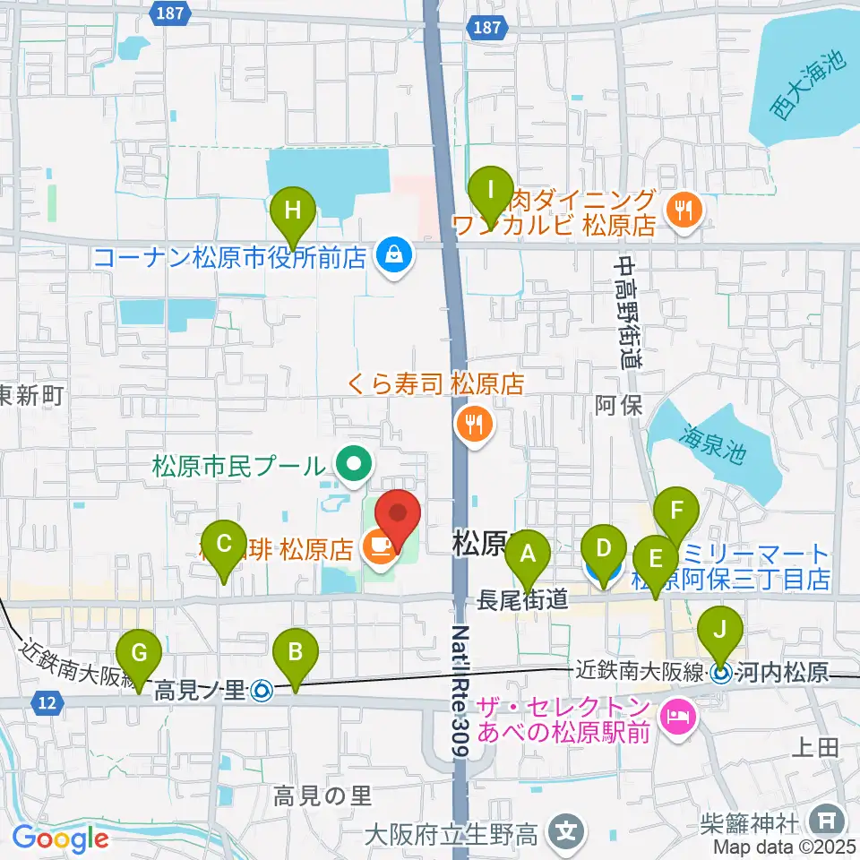 松原市文化会館周辺のコンビニエンスストア一覧地図