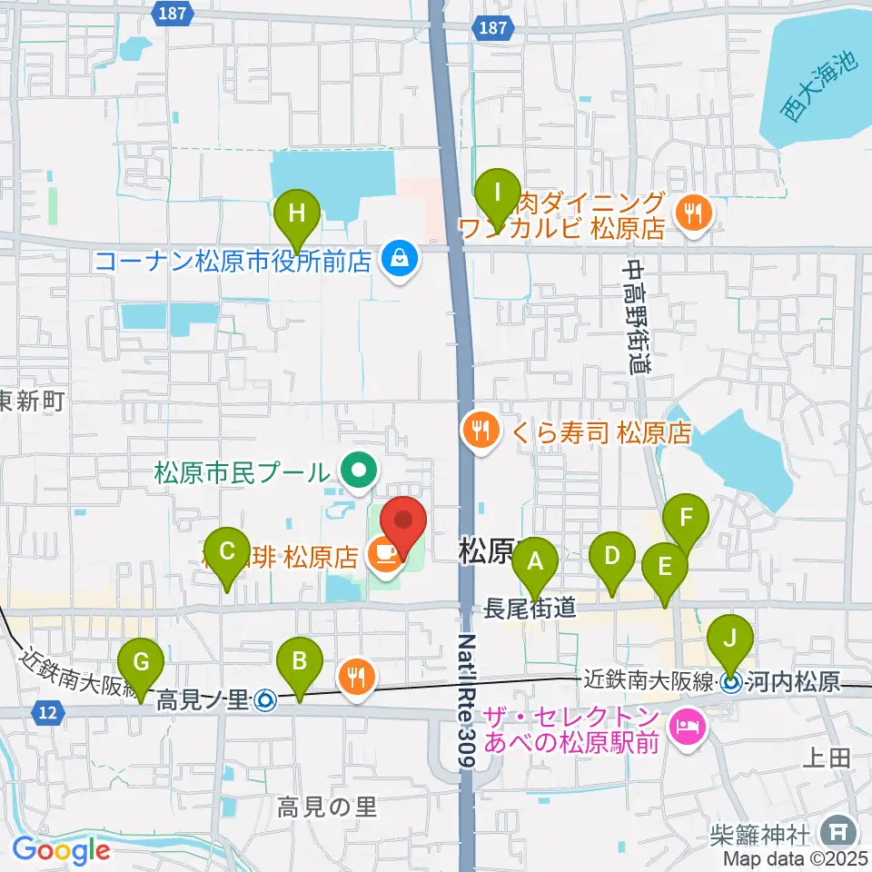 松原市文化会館周辺のコンビニエンスストア一覧地図