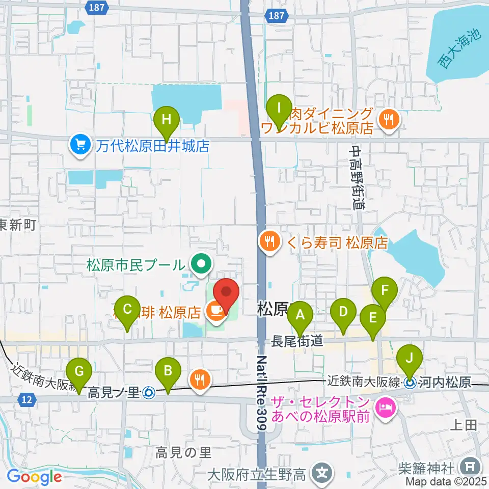 松原市文化会館周辺のコンビニエンスストア一覧地図