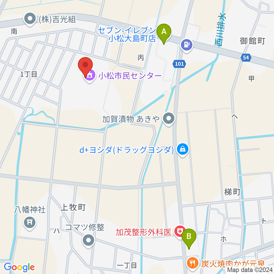 小松市民センター周辺のコンビニエンスストア一覧地図