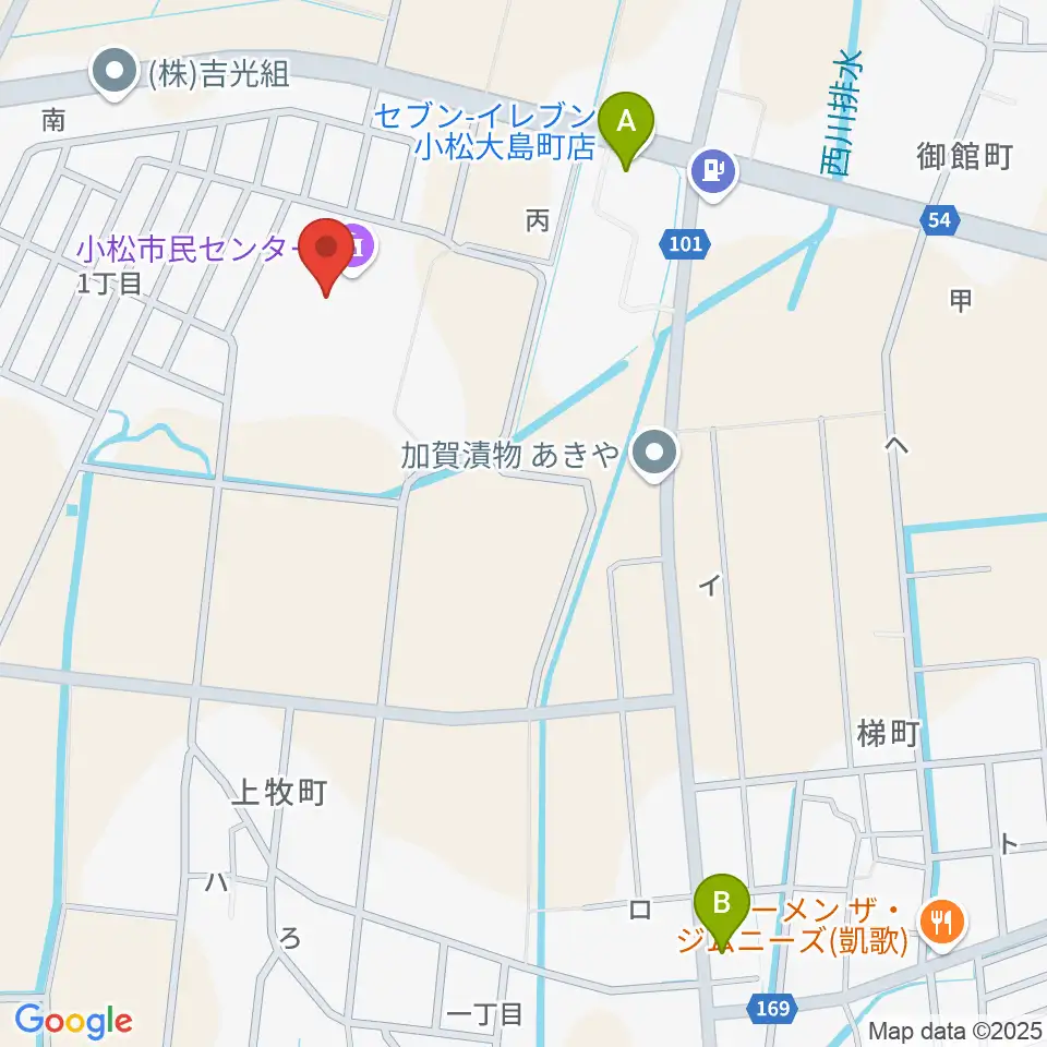 小松市民センター周辺のコンビニエンスストア一覧地図