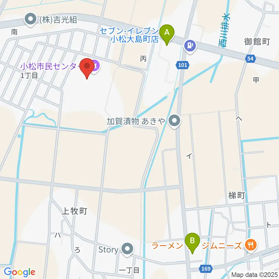 小松市民センター周辺のコンビニエンスストア一覧地図
