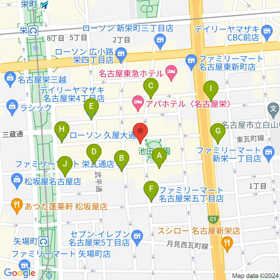 名古屋栄Brushup周辺のコンビニエンスストア一覧地図