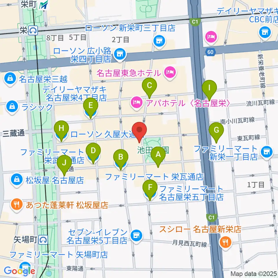 名古屋栄Brushup周辺のコンビニエンスストア一覧地図