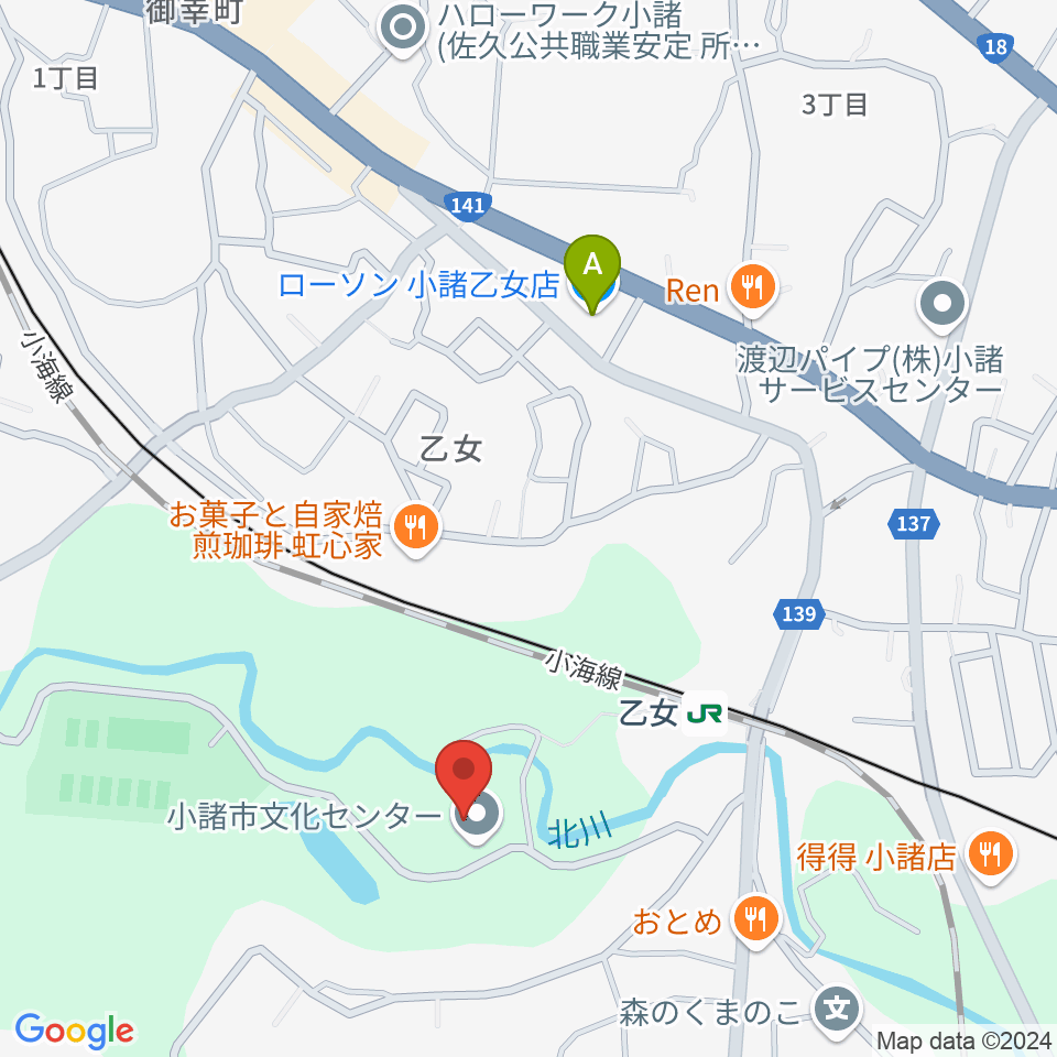 小諸市文化会館周辺のコンビニエンスストア一覧地図