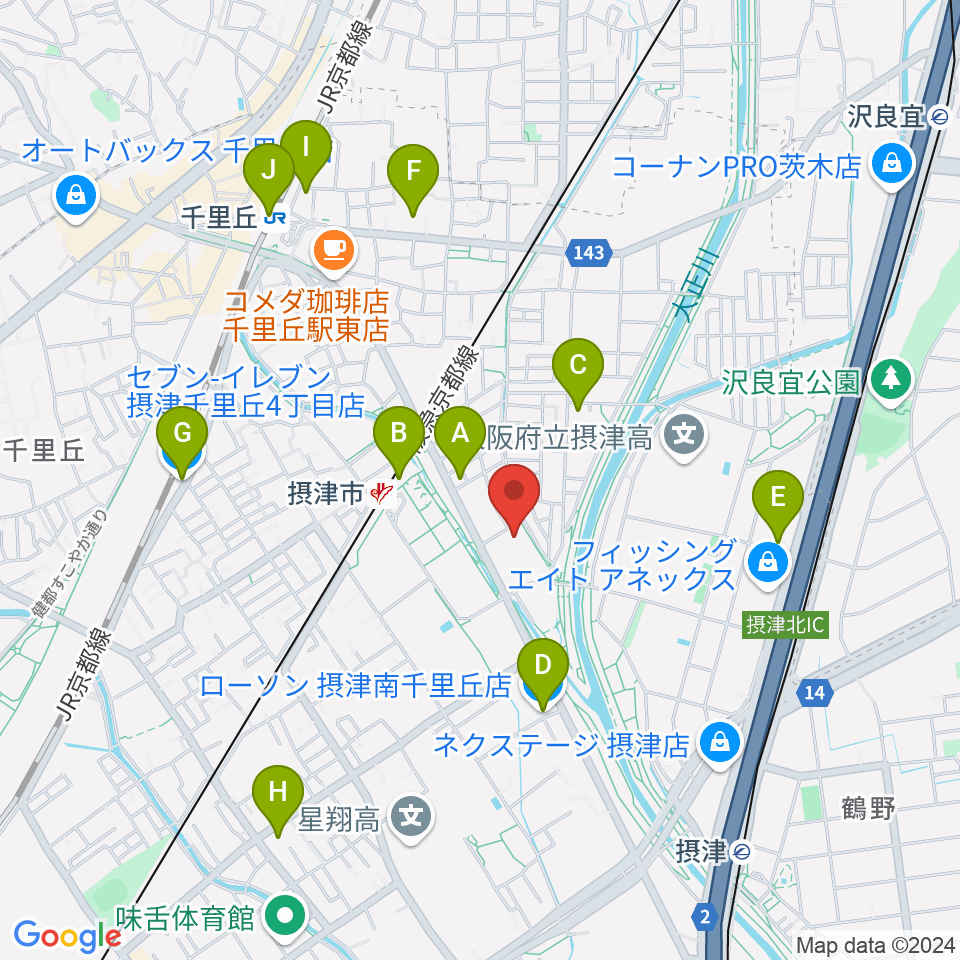 摂津市民文化ホール周辺のコンビニエンスストア一覧地図