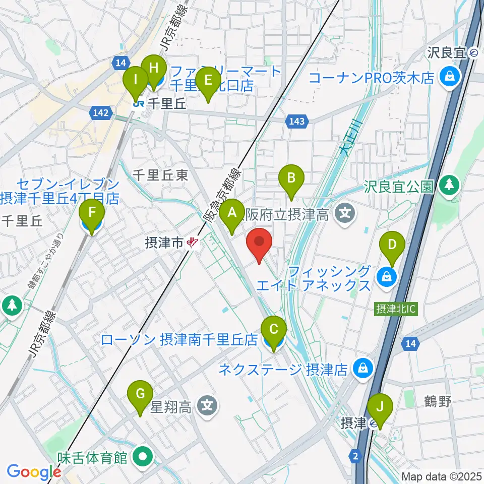 摂津市民文化ホール周辺のコンビニエンスストア一覧地図