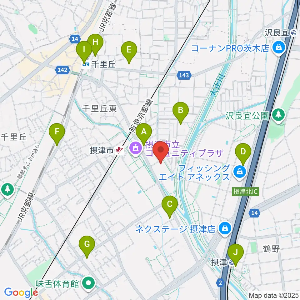 摂津市民文化ホール周辺のコンビニエンスストア一覧地図