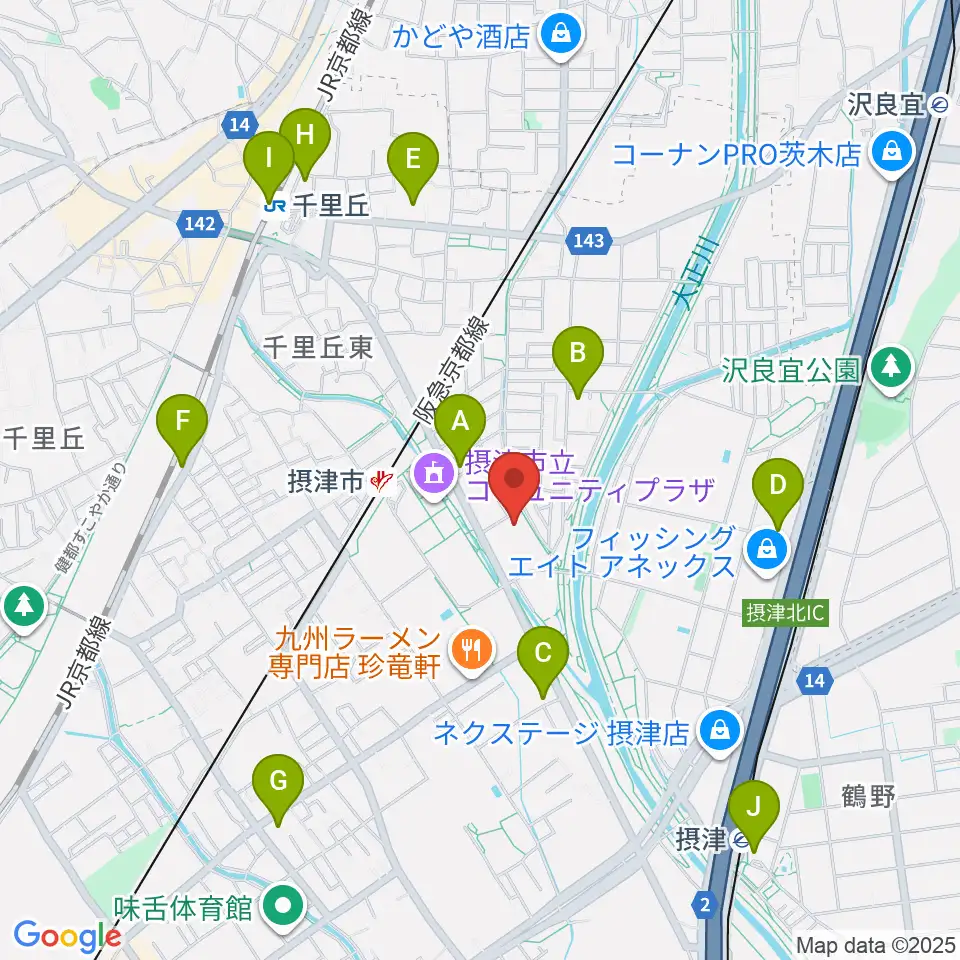 摂津市民文化ホール周辺のコンビニエンスストア一覧地図