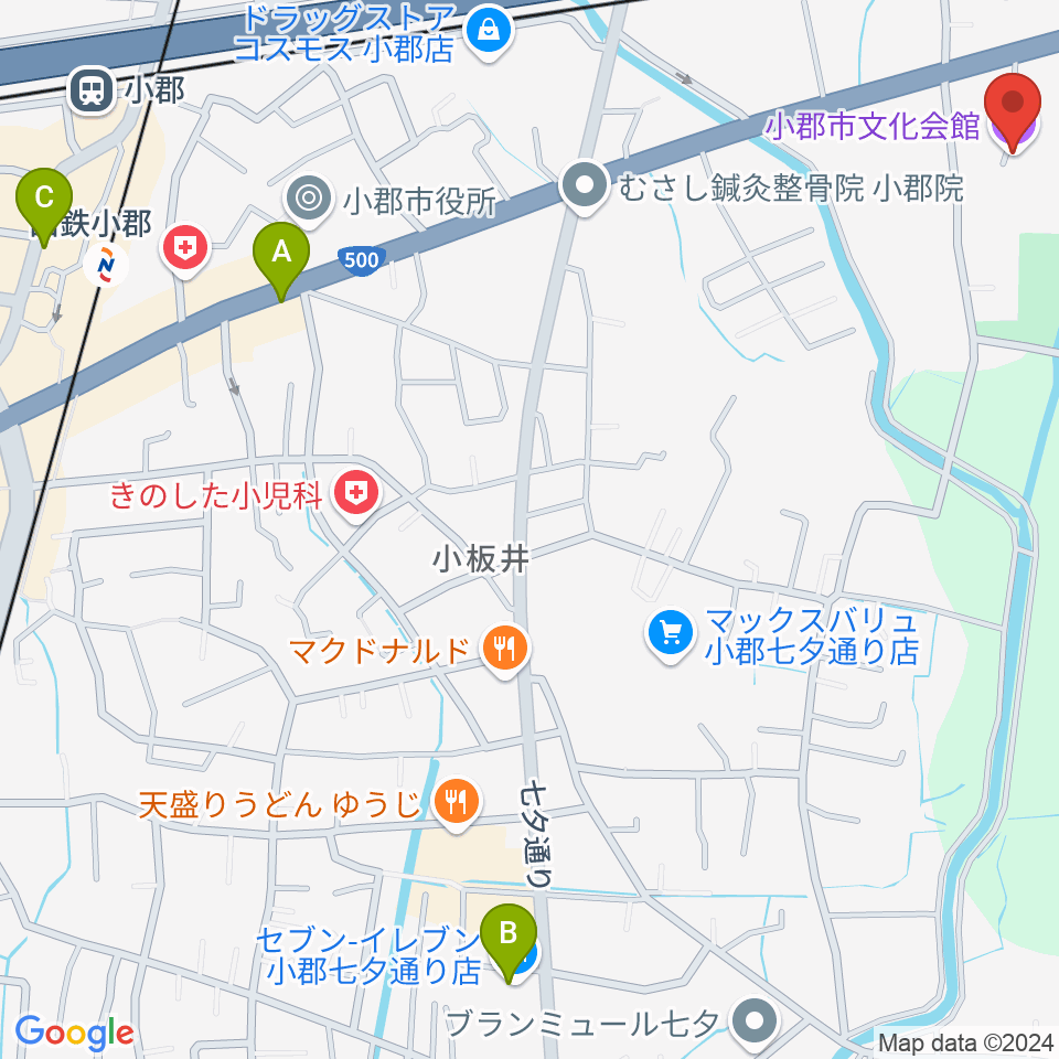 小郡市文化会館周辺のコンビニエンスストア一覧地図