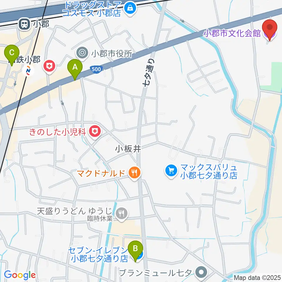 小郡市文化会館周辺のコンビニエンスストア一覧地図