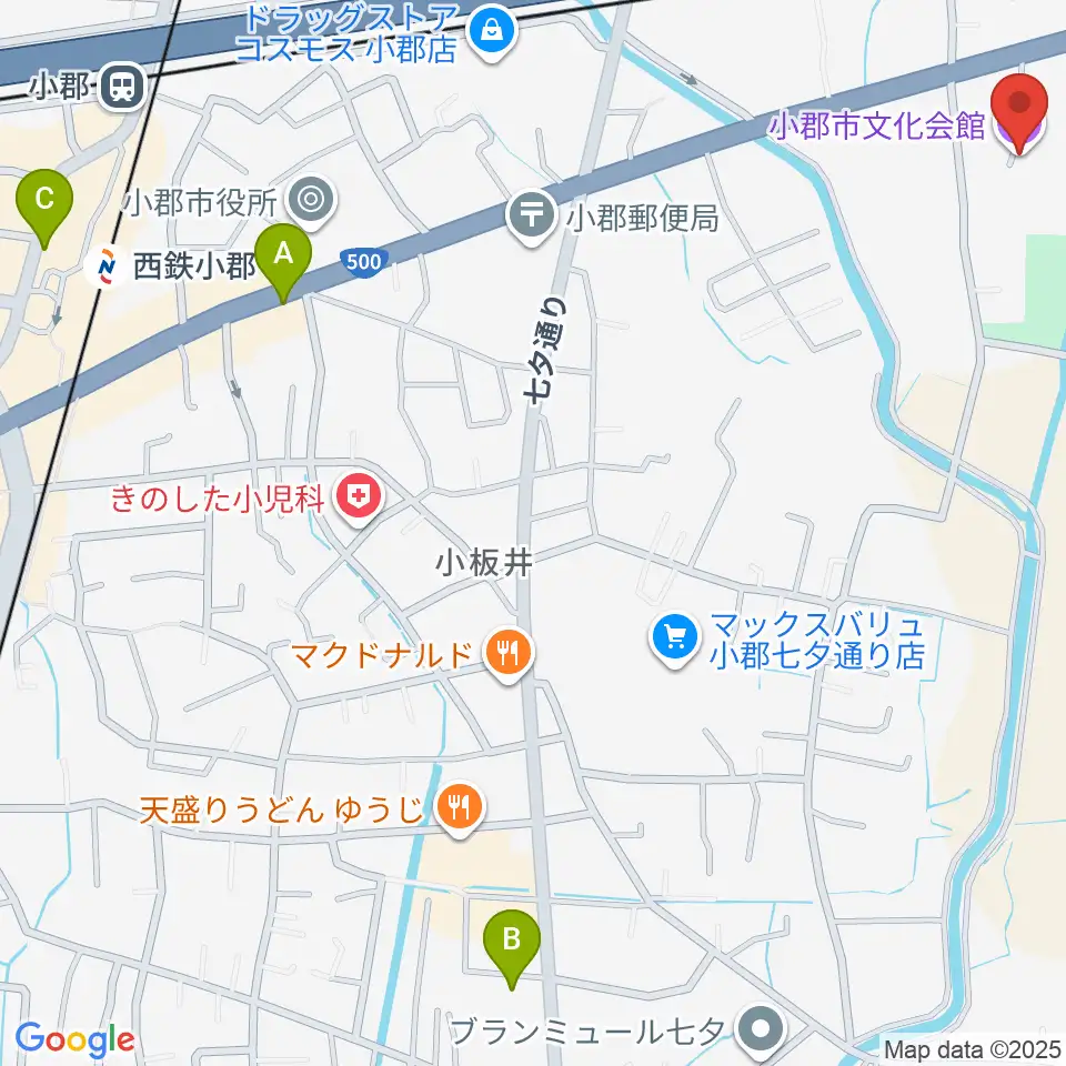 小郡市文化会館周辺のコンビニエンスストア一覧地図