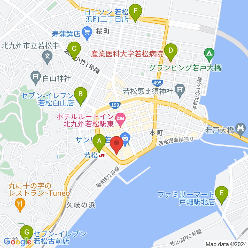 若松市民会館周辺のコンビニエンスストア一覧地図