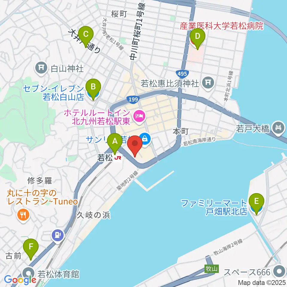 若松市民会館周辺のコンビニエンスストア一覧地図