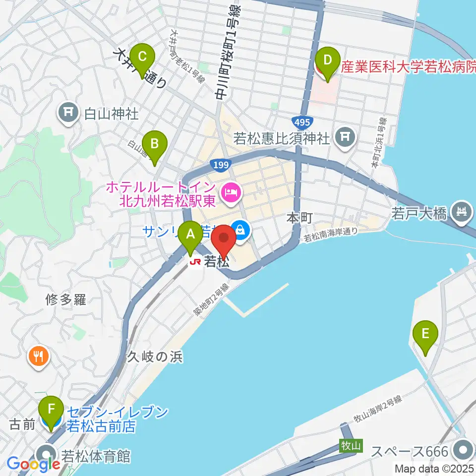 若松市民会館周辺のコンビニエンスストア一覧地図