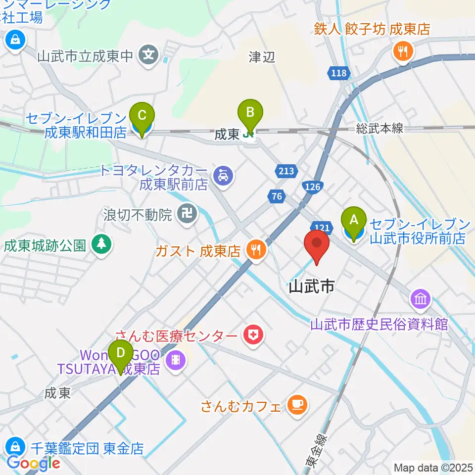 山武市成東文化会館のぎくプラザ周辺のコンビニエンスストア一覧地図