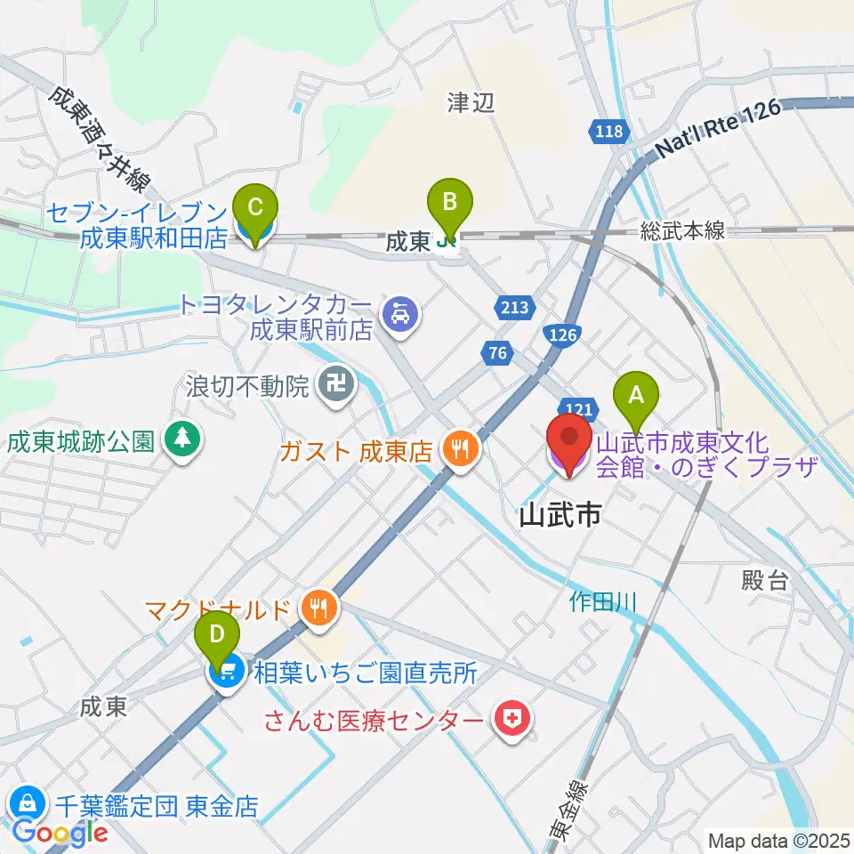 山武市成東文化会館のぎくプラザ周辺のコンビニエンスストア一覧地図