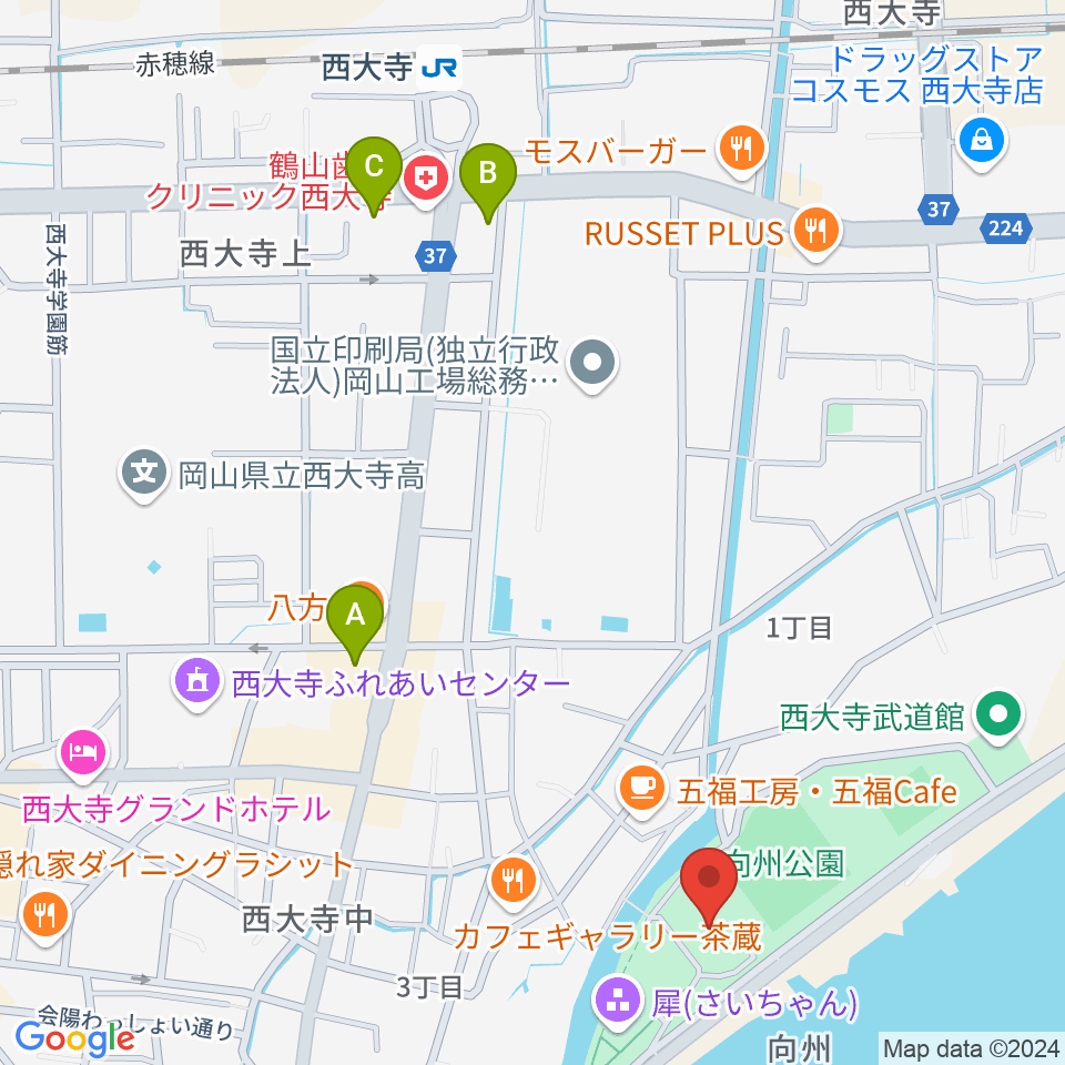 岡山市立西大寺公民館周辺のコンビニエンスストア一覧地図