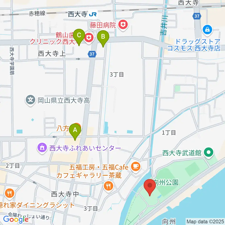 岡山市立西大寺公民館周辺のコンビニエンスストア一覧地図