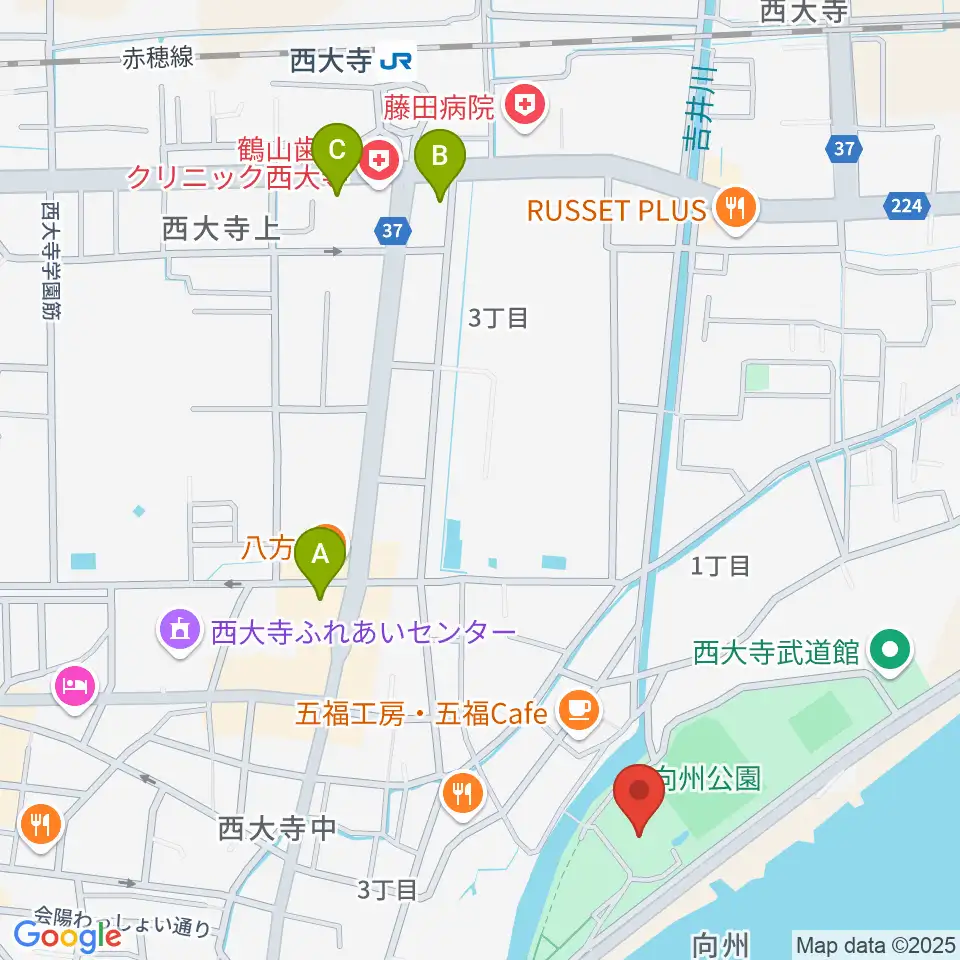 岡山市立西大寺公民館周辺のコンビニエンスストア一覧地図