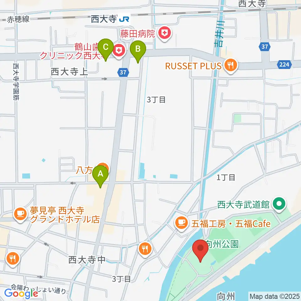 岡山市立西大寺公民館周辺のコンビニエンスストア一覧地図
