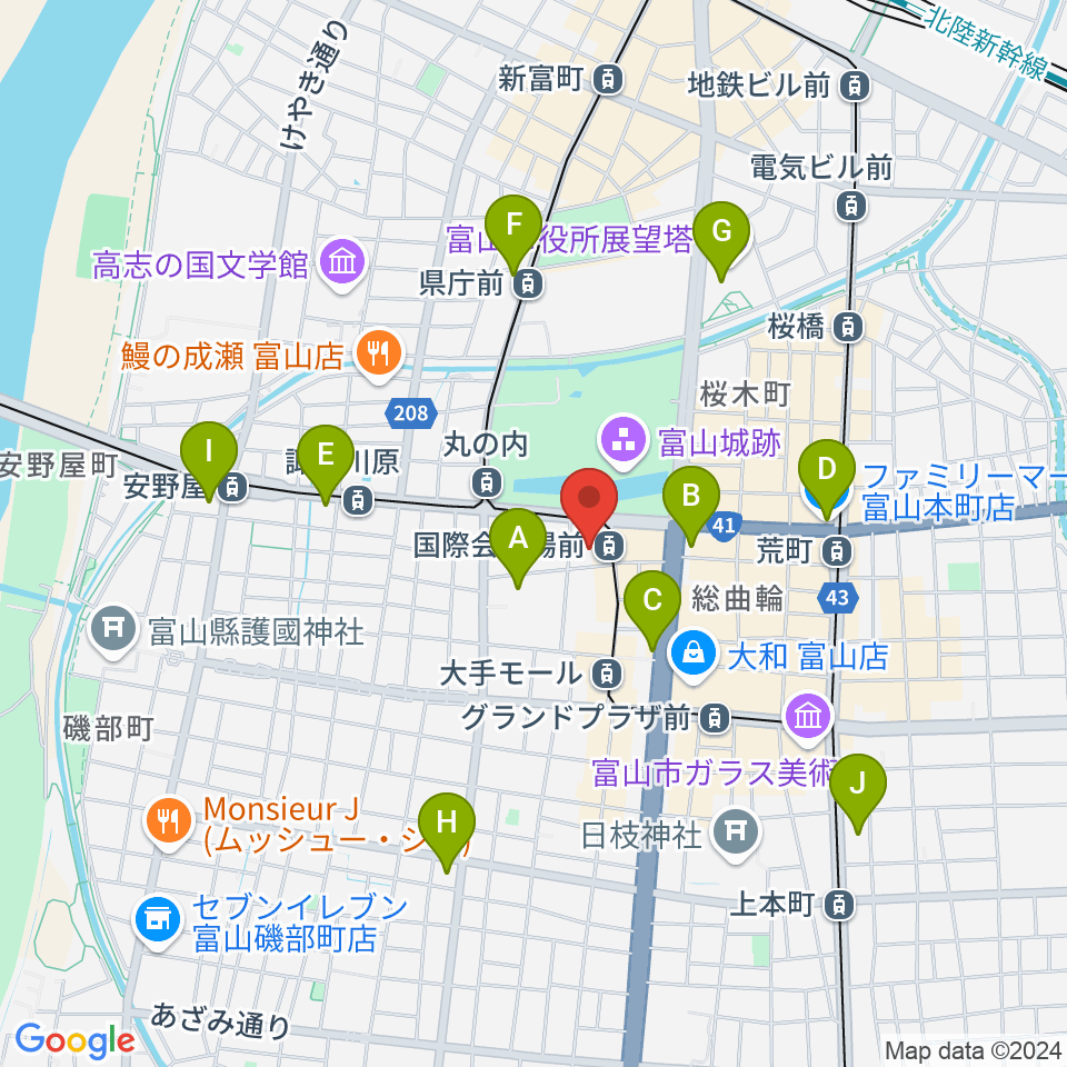 富山国際会議場 大手町フォーラム周辺のコンビニエンスストア一覧地図