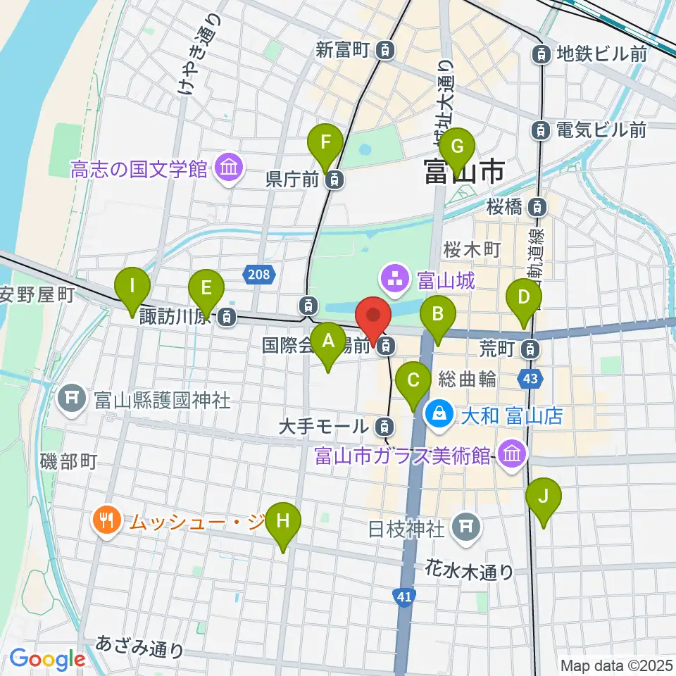 富山国際会議場 大手町フォーラム周辺のコンビニエンスストア一覧地図