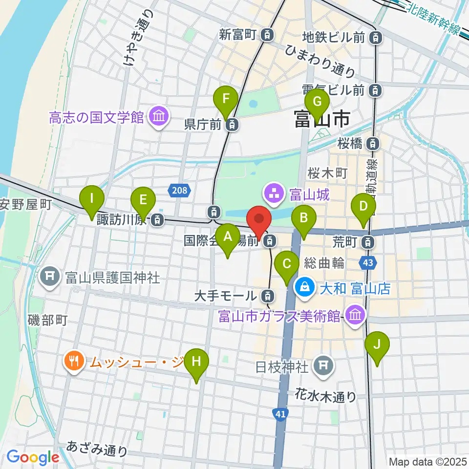 富山国際会議場 大手町フォーラム周辺のコンビニエンスストア一覧地図