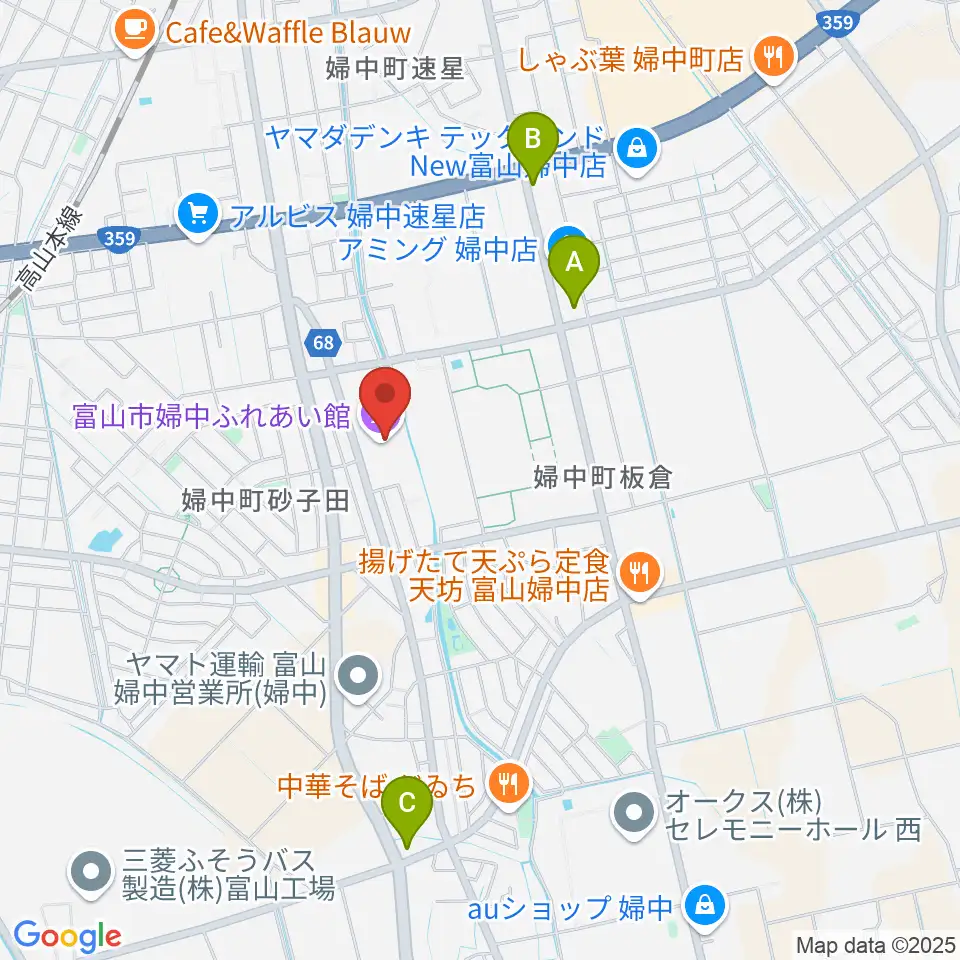 富山市婦中ふれあい館周辺のコンビニエンスストア一覧地図
