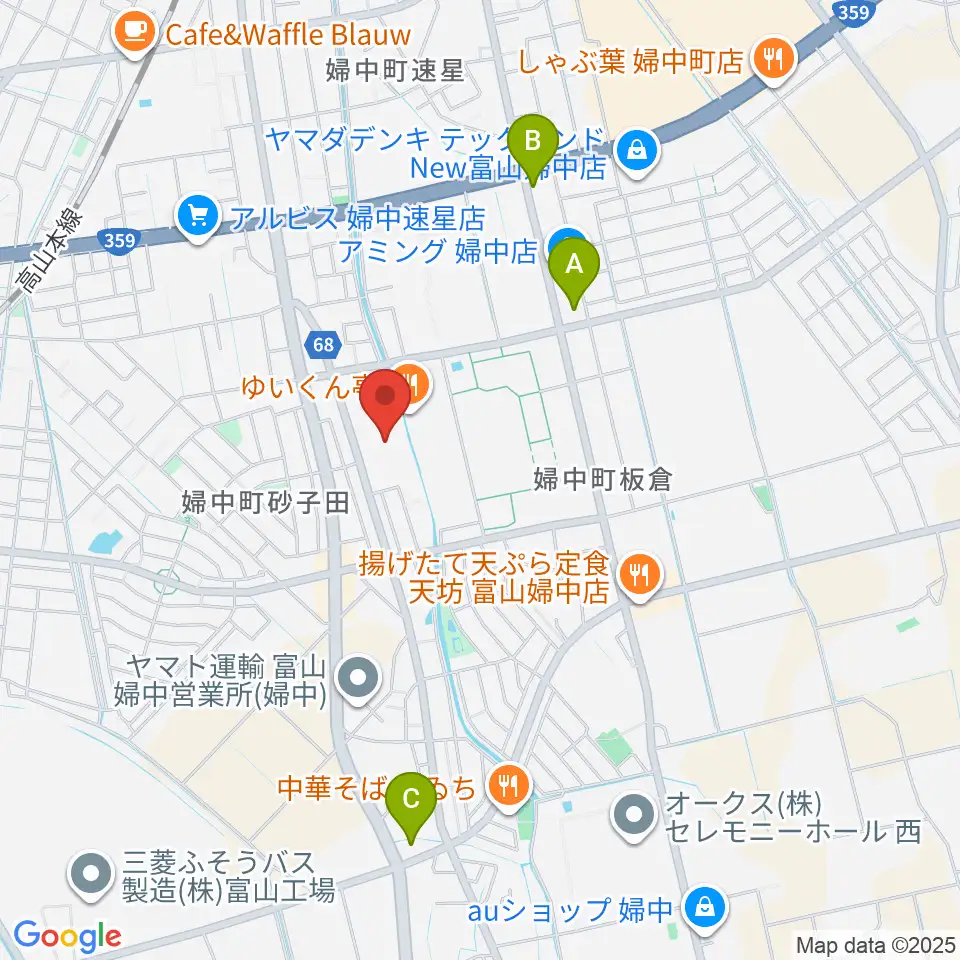 富山市婦中ふれあい館周辺のコンビニエンスストア一覧地図