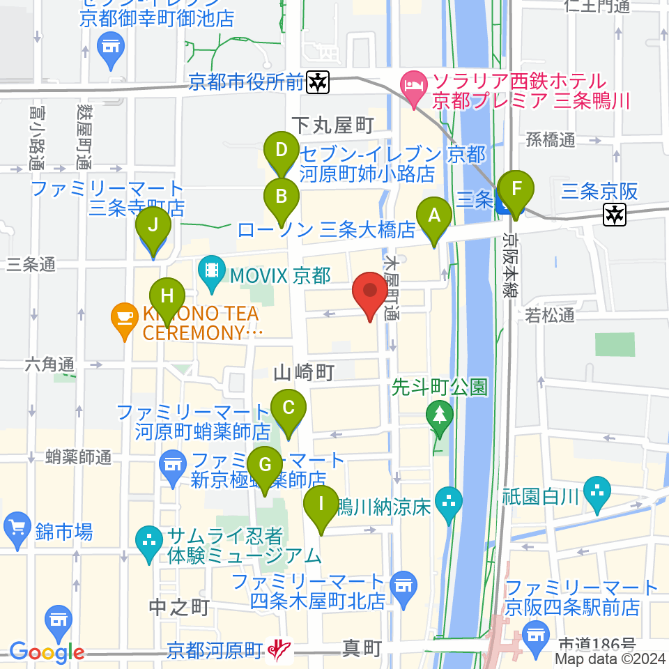 木屋町パームトーン周辺のコンビニエンスストア一覧地図