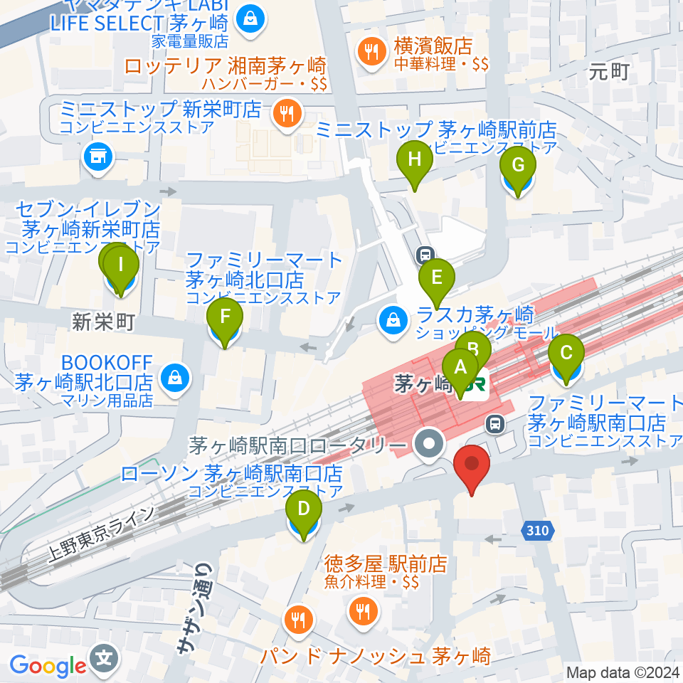 長谷川楽器店 駅前センター周辺のコンビニエンスストア一覧地図