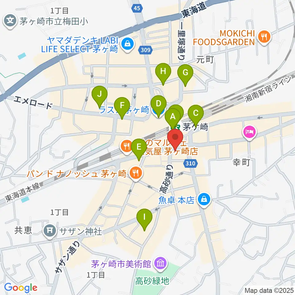 長谷川楽器店 駅前センター周辺のコンビニエンスストア一覧地図