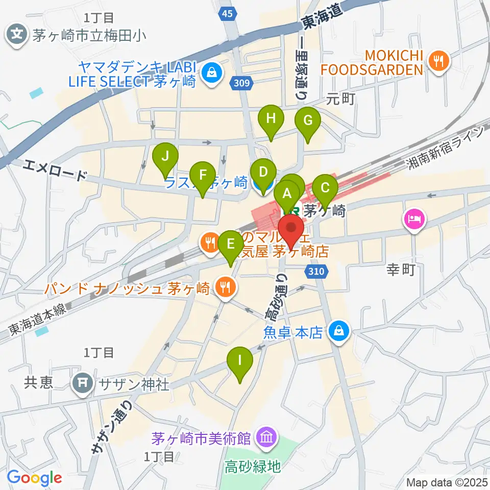 長谷川楽器店 駅前センター周辺のコンビニエンスストア一覧地図