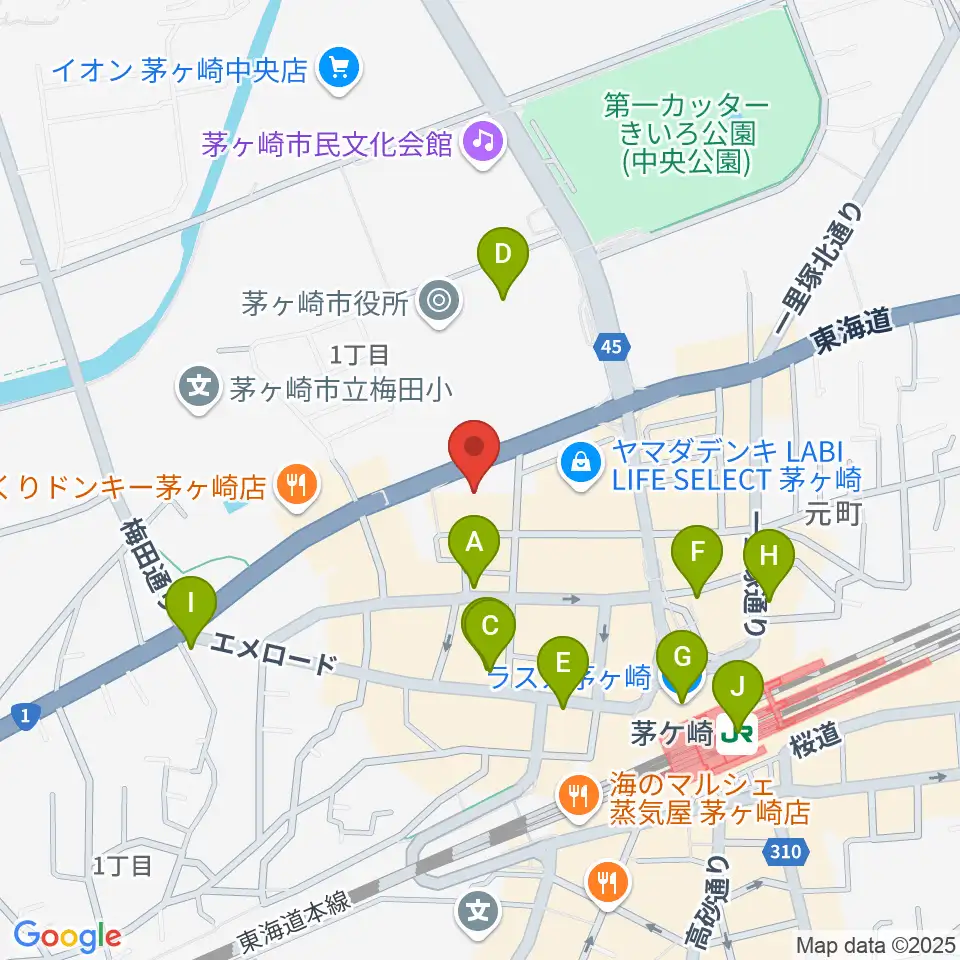 茅ヶ崎市勤労市民会館周辺のコンビニエンスストア一覧地図