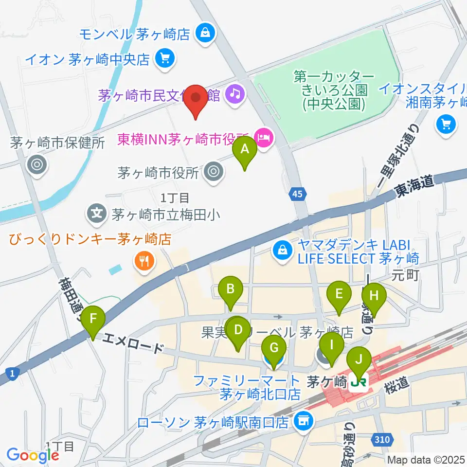 茅ヶ崎市総合体育館周辺のコンビニエンスストア一覧地図