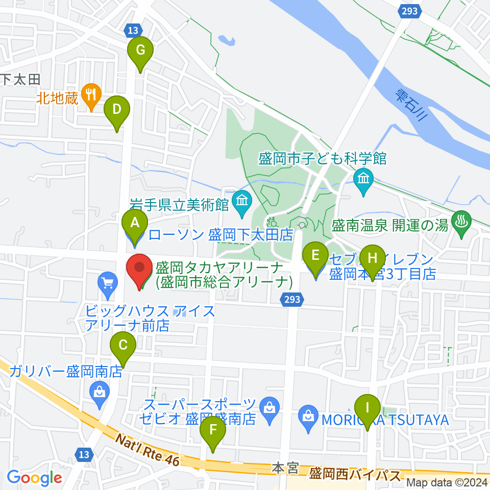 盛岡タカヤアリーナ周辺のコンビニエンスストア一覧地図