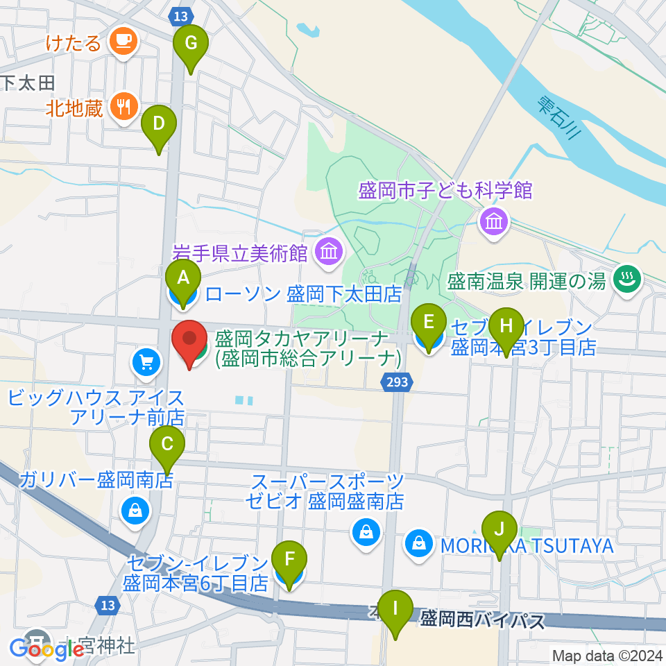 盛岡タカヤアリーナ周辺のコンビニエンスストア一覧地図