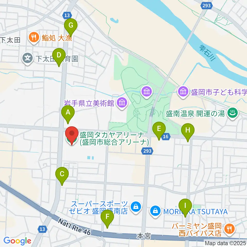 盛岡タカヤアリーナ周辺のコンビニエンスストア一覧地図