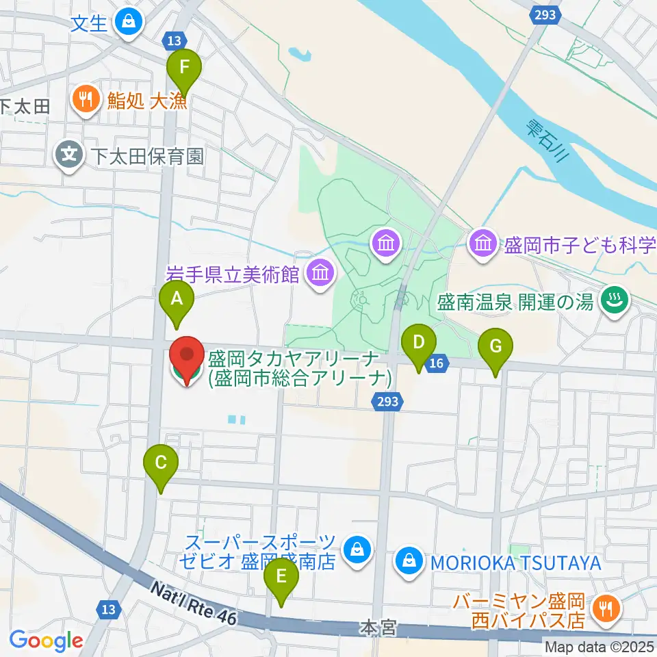 盛岡タカヤアリーナ周辺のコンビニエンスストア一覧地図