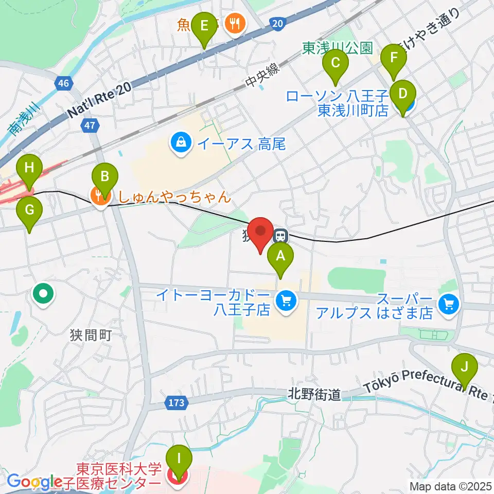 エスフォルタアリーナ八王子周辺のコンビニエンスストア一覧地図
