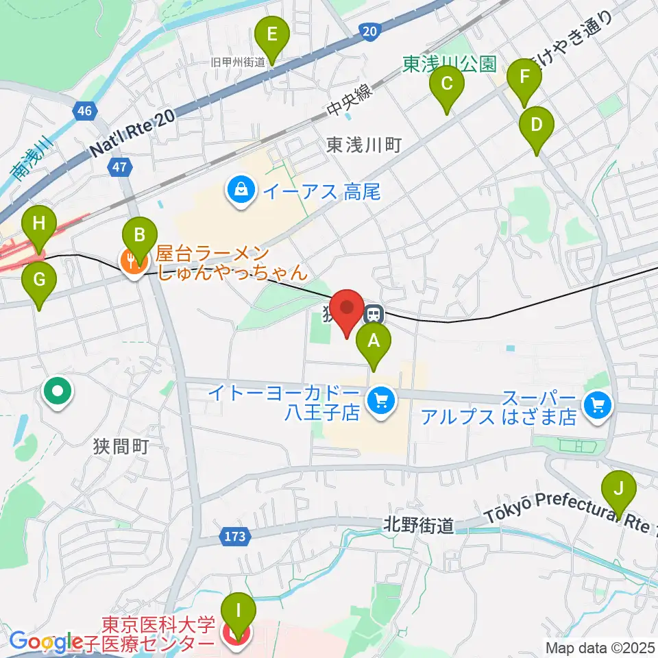 エスフォルタアリーナ八王子周辺のコンビニエンスストア一覧地図