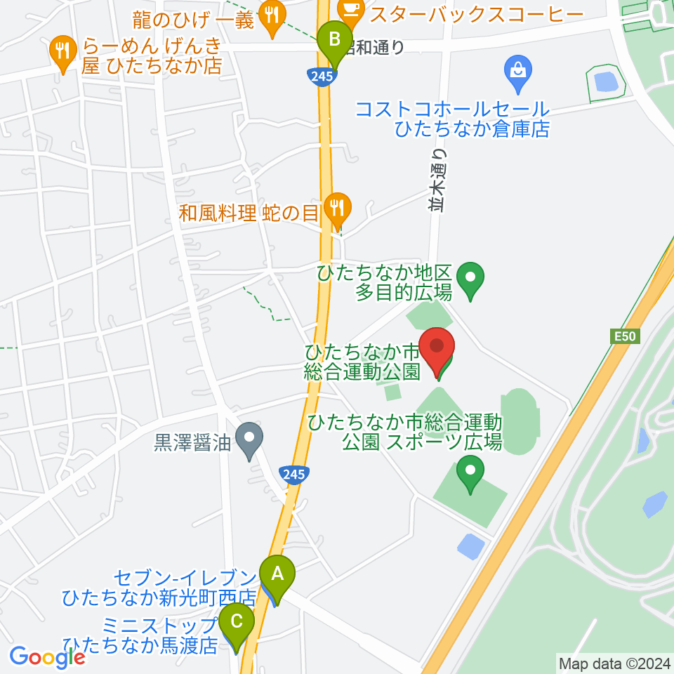 ひたちなか市総合運動公園総合体育館周辺のコンビニエンスストア一覧地図