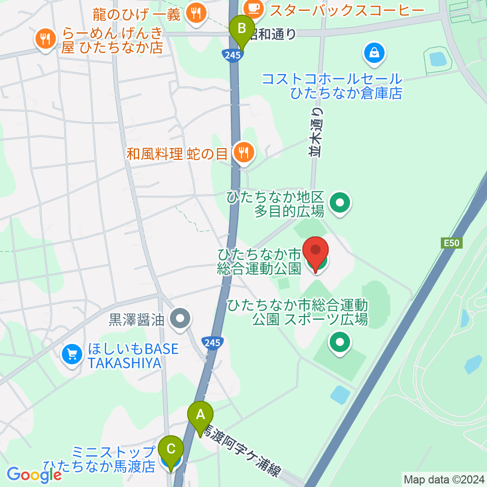 ひたちなか市総合運動公園総合体育館周辺のコンビニエンスストア一覧地図