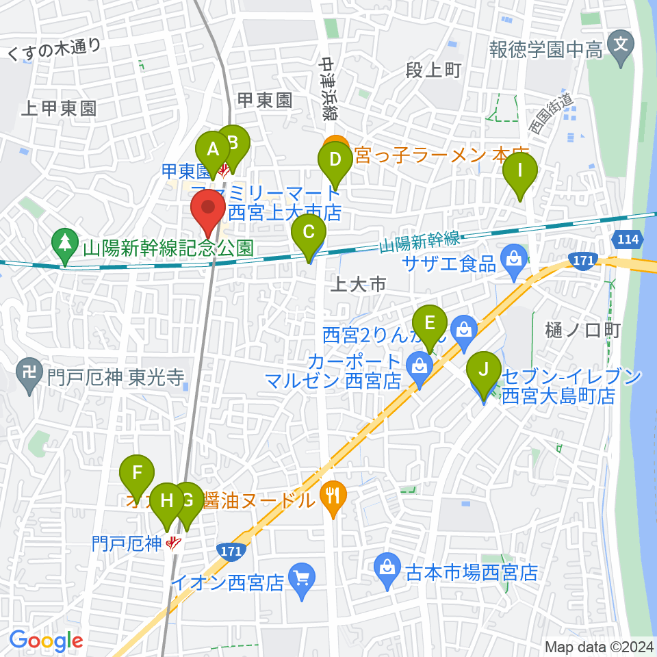 甲東園スタジオバードランド周辺のコンビニエンスストア一覧地図