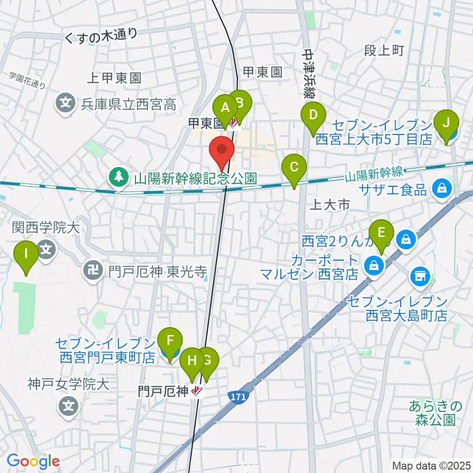 甲東園スタジオバードランド周辺のコンビニエンスストア一覧地図