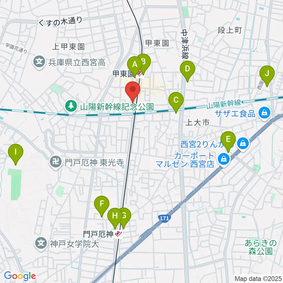 甲東園スタジオバードランド周辺のコンビニエンスストア一覧地図