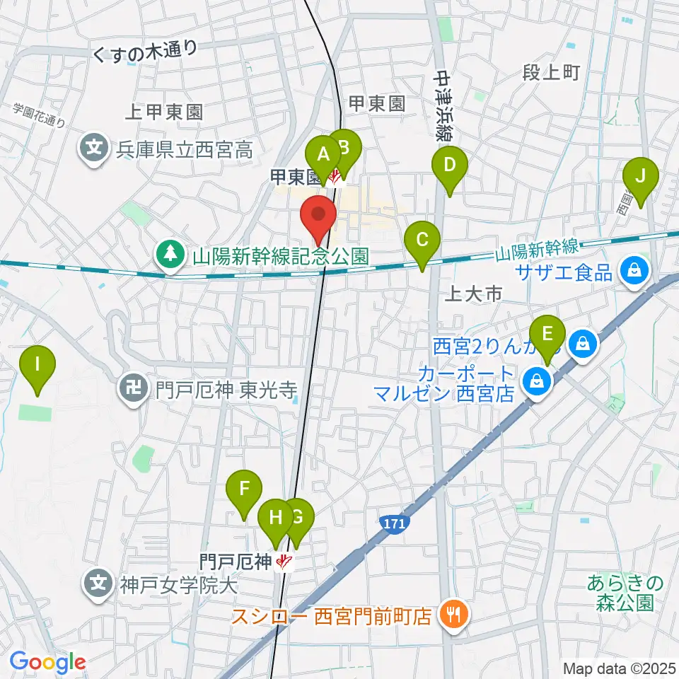 甲東園スタジオバードランド周辺のコンビニエンスストア一覧地図