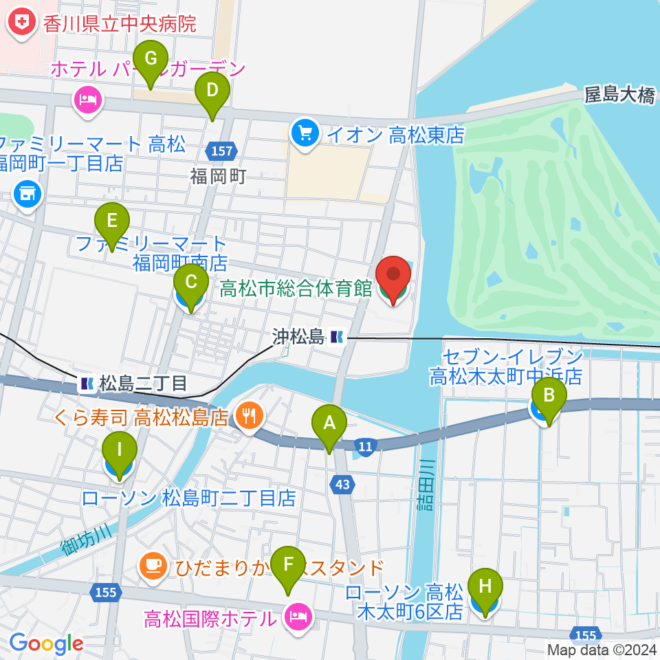 高松市総合体育館周辺のコンビニエンスストア一覧地図