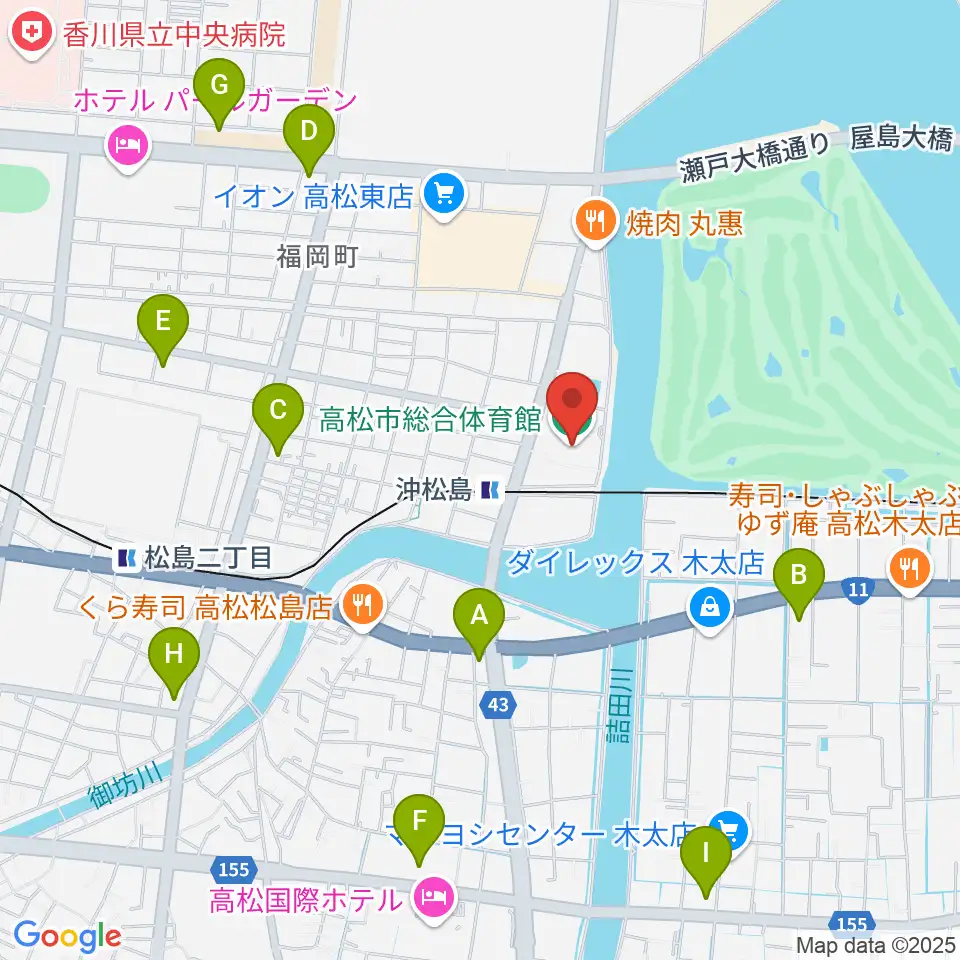 高松市総合体育館周辺のコンビニエンスストア一覧地図